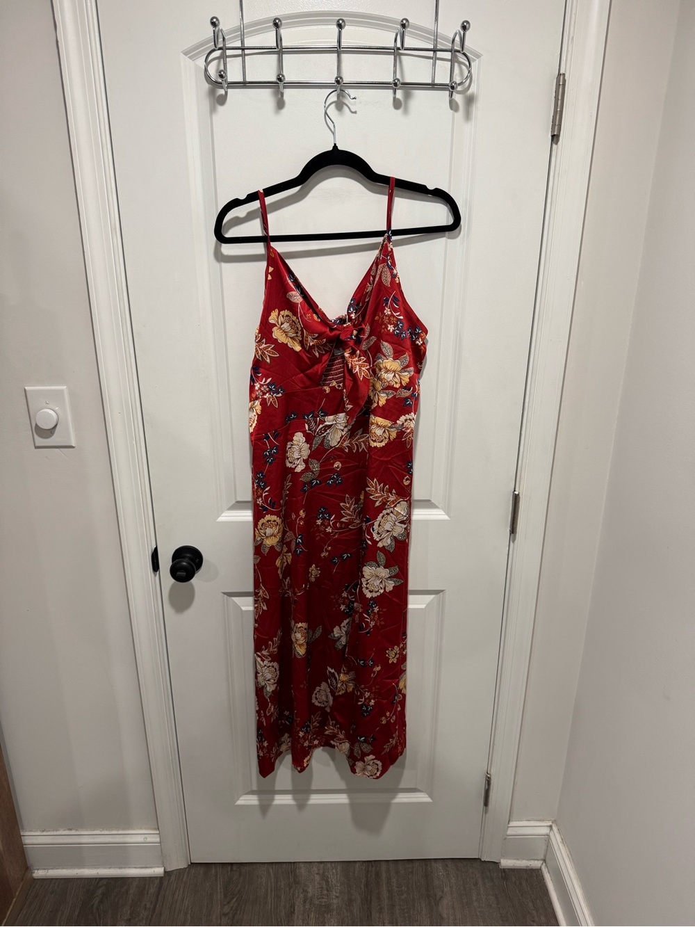 Amazon Red Floral Midi Slip Dress with Spaghetti Straps